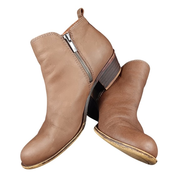 Lucky Brand Basel Leather Ankle Boots Women's Size 7.5 M Brown Side Zip - Picture 1 of 10
